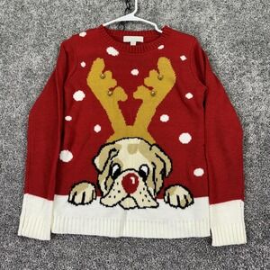 Carolyn Taylor Sweater Womens Small Red Ugly Christmas Dog Reindeer Bells Knit